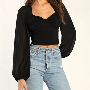 Lulus Long-Sleeve Sweetheart Crop Top